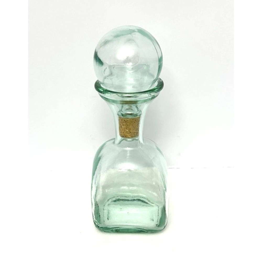Green Glass Decanter Bottle w/ Cork Stopper Barware